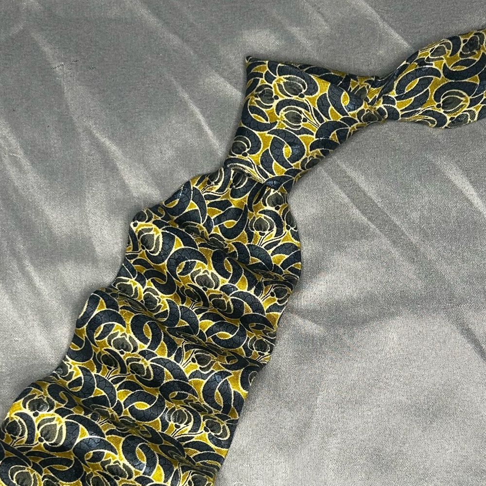 Men’s Dunhill Gold Blue Geometric Designer Luxury Silk Tie